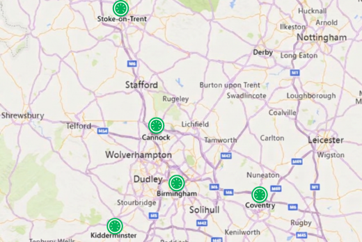 West Midlands Locations Map